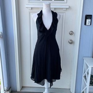 Donna Ricco• Black Silk Flutter Hem Halter Dress